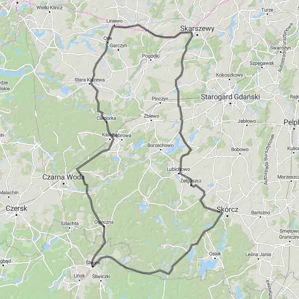 Miniatura mapy "Przez Ciecirkę i Liniewo" - trasy rowerowej w Kujawsko-pomorskie, Poland. Wygenerowane przez planer tras rowerowych Tarmacs.app