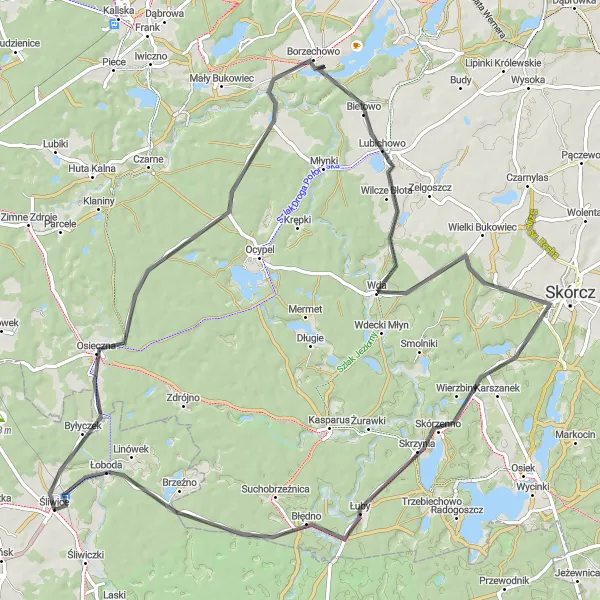 Miniatura mapy "Dookoła Borzechowa i Wdy" - trasy rowerowej w Kujawsko-pomorskie, Poland. Wygenerowane przez planer tras rowerowych Tarmacs.app