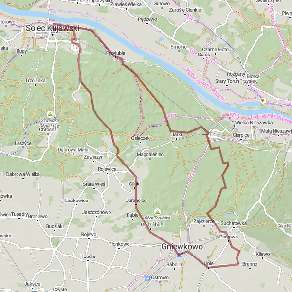 Map miniature of "Gravel Discovery: Tranquil Routes" cycling inspiration in Kujawsko-pomorskie, Poland. Generated by Tarmacs.app cycling route planner
