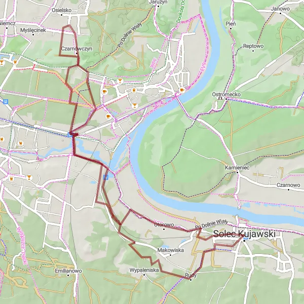 Map miniature of "Exploring Czarnówczyn Gravel" cycling inspiration in Kujawsko-pomorskie, Poland. Generated by Tarmacs.app cycling route planner