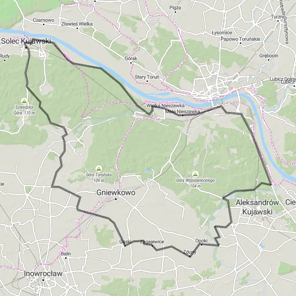 Map miniature of "Tales of Torun Road" cycling inspiration in Kujawsko-pomorskie, Poland. Generated by Tarmacs.app cycling route planner