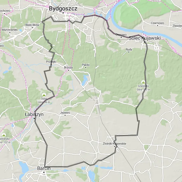 Map miniature of "Road Adventure: History and Nature" cycling inspiration in Kujawsko-pomorskie, Poland. Generated by Tarmacs.app cycling route planner