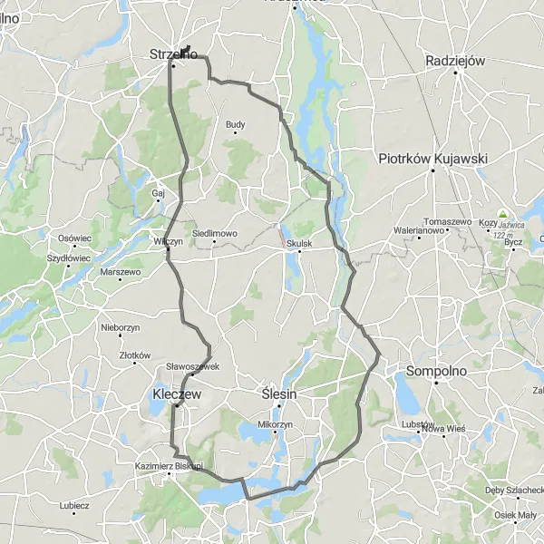 Map miniature of "The Historic Castle Loop" cycling inspiration in Kujawsko-pomorskie, Poland. Generated by Tarmacs.app cycling route planner