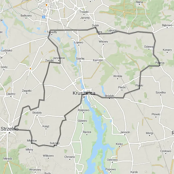 Map miniature of "Piaski Forest" cycling inspiration in Kujawsko-pomorskie, Poland. Generated by Tarmacs.app cycling route planner