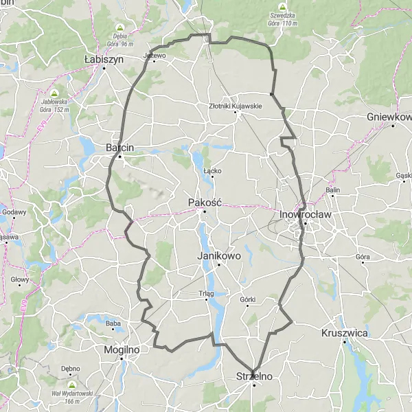 Map miniature of "The Village Exploration" cycling inspiration in Kujawsko-pomorskie, Poland. Generated by Tarmacs.app cycling route planner