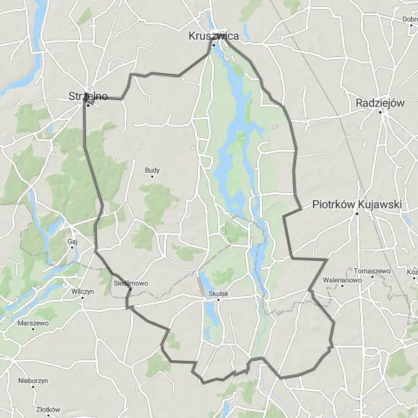 Map miniature of "The Birdwatcher's Route" cycling inspiration in Kujawsko-pomorskie, Poland. Generated by Tarmacs.app cycling route planner