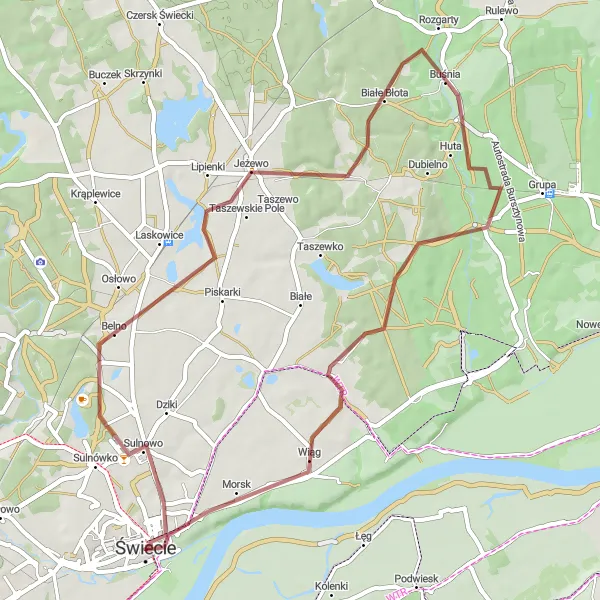 Map miniature of "Belno Loop" cycling inspiration in Kujawsko-pomorskie, Poland. Generated by Tarmacs.app cycling route planner