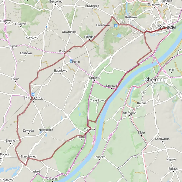 Miniatura mapy "Gravelowa przygoda w okolicach Świecia" - trasy rowerowej w Kujawsko-pomorskie, Poland. Wygenerowane przez planer tras rowerowych Tarmacs.app