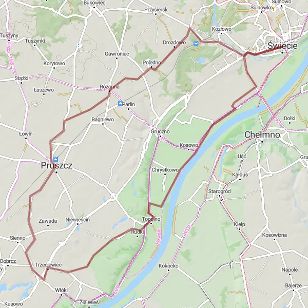 Map miniature of "Gravel Path through Nature" cycling inspiration in Kujawsko-pomorskie, Poland. Generated by Tarmacs.app cycling route planner