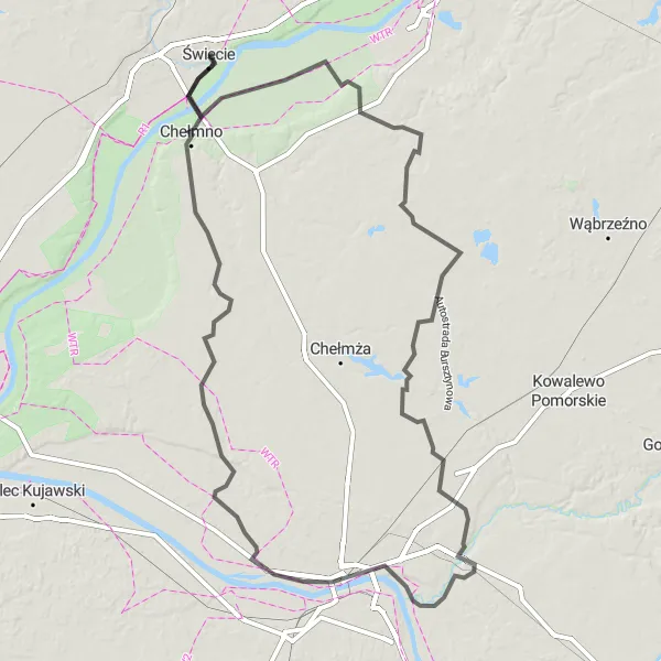 Map miniature of "Scenic Road Adventure" cycling inspiration in Kujawsko-pomorskie, Poland. Generated by Tarmacs.app cycling route planner