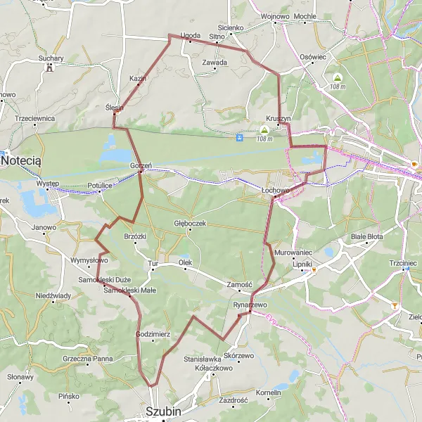 Miniatura mapy "Przyrodnicze piękno na szlaku gravelowym z okolic Szubina" - trasy rowerowej w Kujawsko-pomorskie, Poland. Wygenerowane przez planer tras rowerowych Tarmacs.app