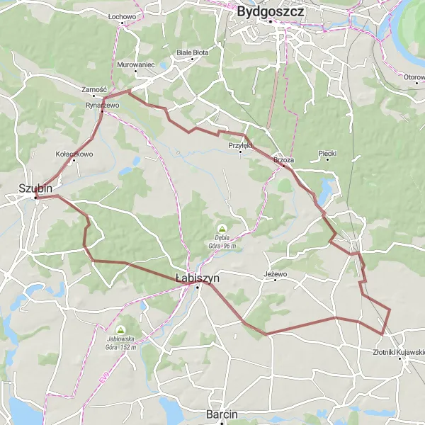 Miniatura mapy "Trasa szutrowa przez Dziewiczą Górę" - trasy rowerowej w Kujawsko-pomorskie, Poland. Wygenerowane przez planer tras rowerowych Tarmacs.app