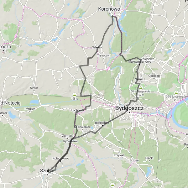 Miniatura mapy "Trasa szosowa od Dziewiczej Góry do Rynarzewa" - trasy rowerowej w Kujawsko-pomorskie, Poland. Wygenerowane przez planer tras rowerowych Tarmacs.app