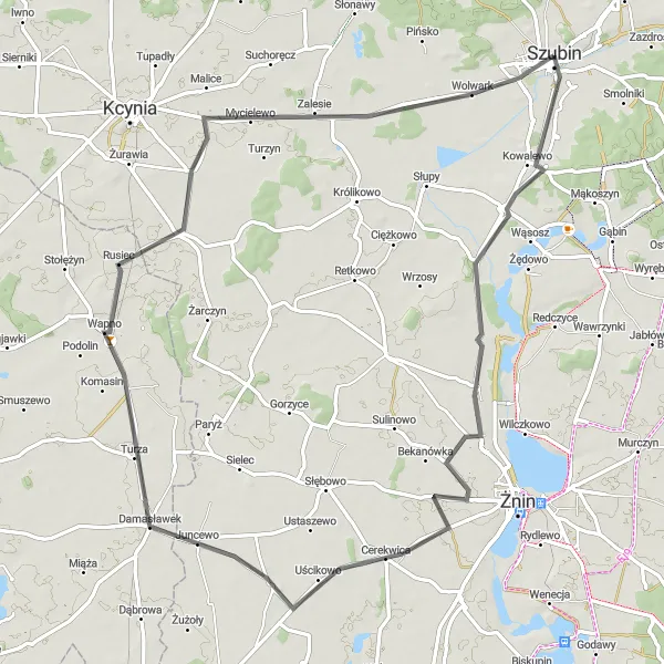 Miniatura mapy "Szlak do Dziewiczego Góry" - trasy rowerowej w Kujawsko-pomorskie, Poland. Wygenerowane przez planer tras rowerowych Tarmacs.app