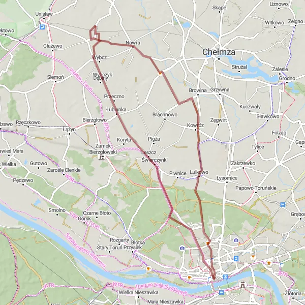 Miniatura mapy "Rowerowa wyprawa przez Kujawy Gravel" - trasy rowerowej w Kujawsko-pomorskie, Poland. Wygenerowane przez planer tras rowerowych Tarmacs.app