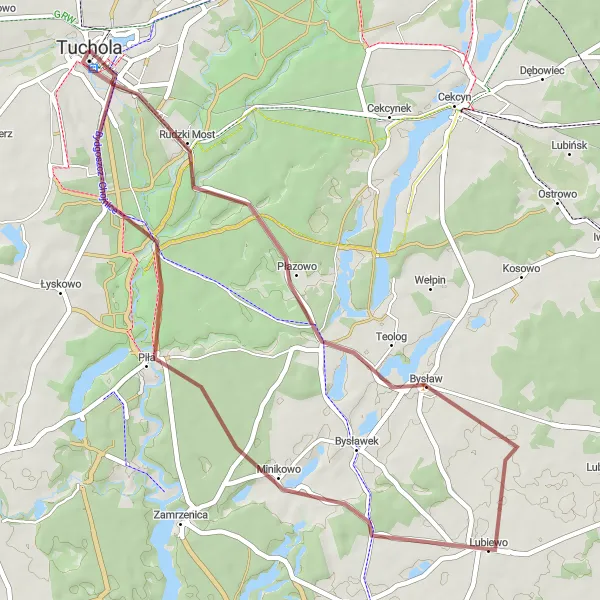 Map miniature of "Bysław Adventure" cycling inspiration in Kujawsko-pomorskie, Poland. Generated by Tarmacs.app cycling route planner