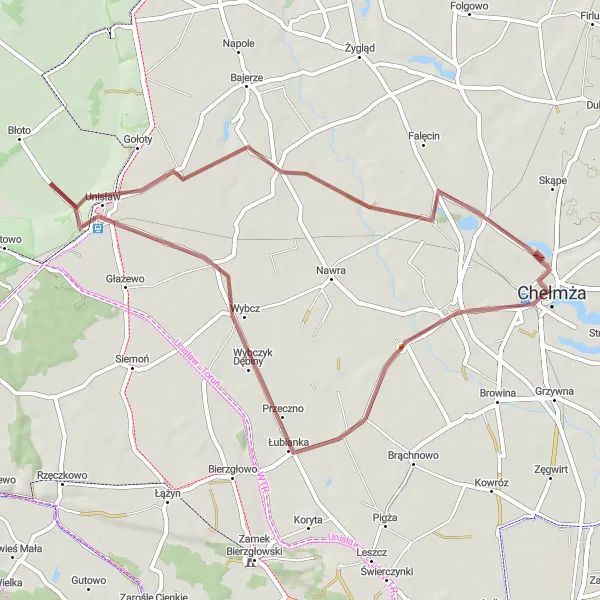 Map miniature of "Chełmża Loop" cycling inspiration in Kujawsko-pomorskie, Poland. Generated by Tarmacs.app cycling route planner