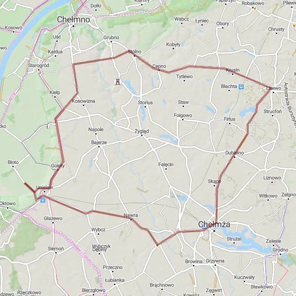 Map miniature of "Chełmża Loop" cycling inspiration in Kujawsko-pomorskie, Poland. Generated by Tarmacs.app cycling route planner