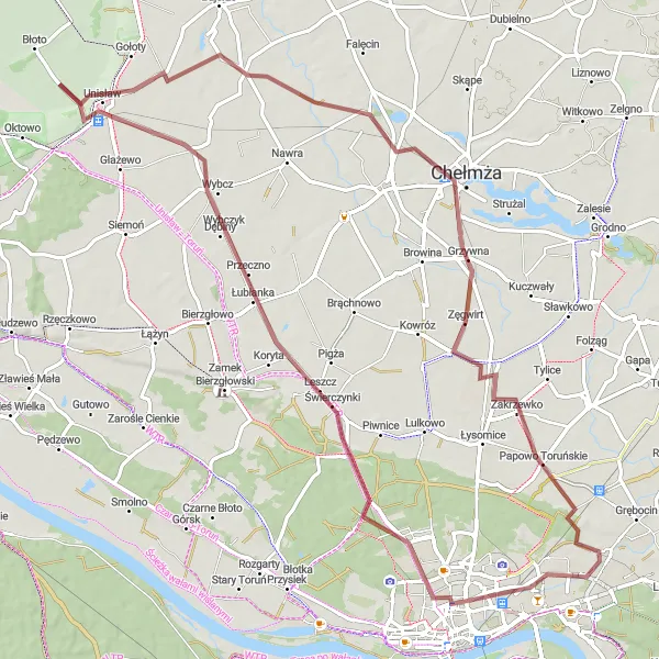 Miniatura mapy "Trasa Gravelowa Unisław - Raciniewo" - trasy rowerowej w Kujawsko-pomorskie, Poland. Wygenerowane przez planer tras rowerowych Tarmacs.app