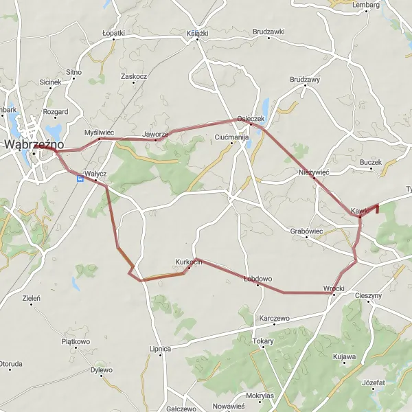 Miniatura mapy "Trasa Gravelowa Kawki-Kurkocin-Wałycz" - trasy rowerowej w Kujawsko-pomorskie, Poland. Wygenerowane przez planer tras rowerowych Tarmacs.app