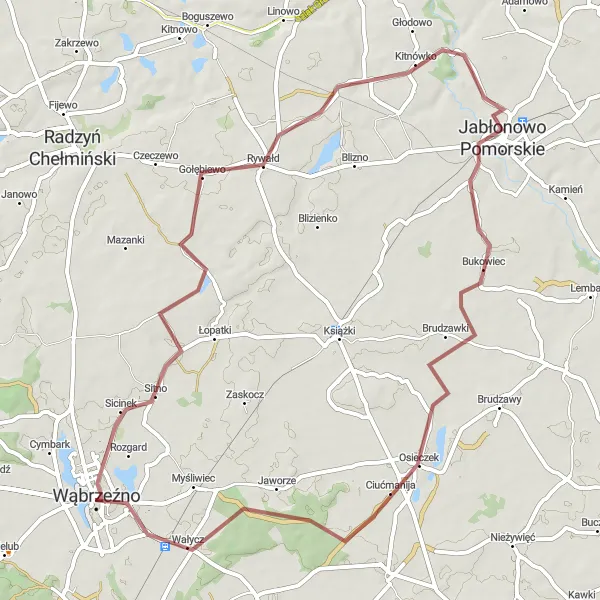 Miniatura mapy "Trasa przez Bursztynowo i Jabłonowo Pomorskie" - trasy rowerowej w Kujawsko-pomorskie, Poland. Wygenerowane przez planer tras rowerowych Tarmacs.app