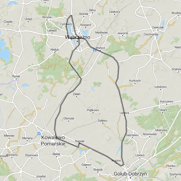Miniatura mapy "Trasa do Wąbrzeźna przez Wałycz i Lipnicę" - trasy rowerowej w Kujawsko-pomorskie, Poland. Wygenerowane przez planer tras rowerowych Tarmacs.app
