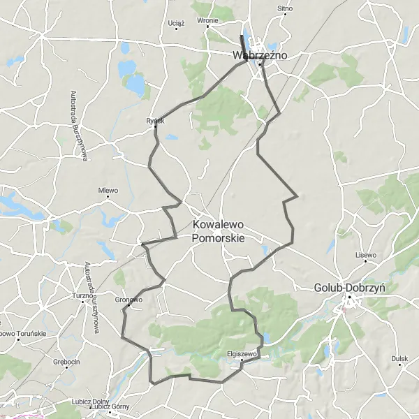 Map miniature of "Scenic Route to Brzezinko" cycling inspiration in Kujawsko-pomorskie, Poland. Generated by Tarmacs.app cycling route planner