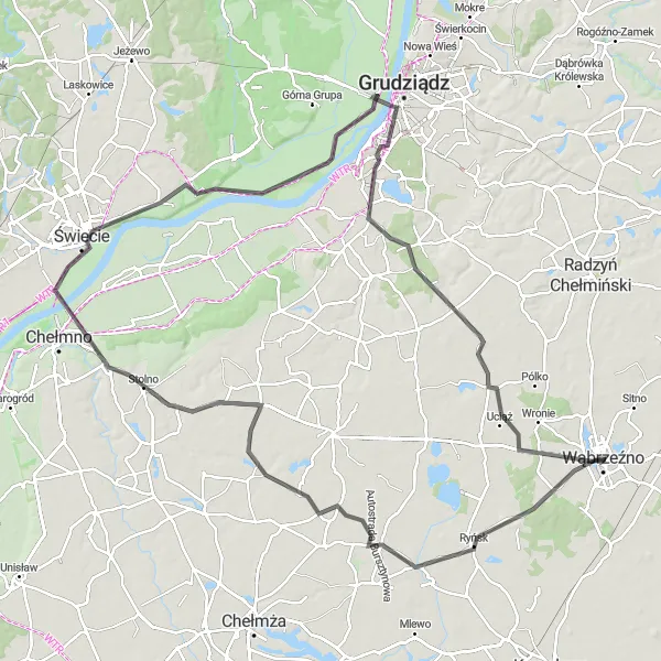 Map miniature of "The Historic Journey" cycling inspiration in Kujawsko-pomorskie, Poland. Generated by Tarmacs.app cycling route planner