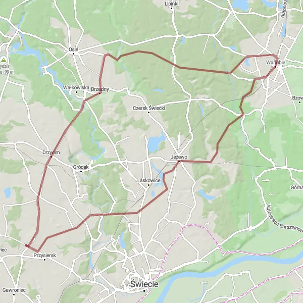 Miniatura mapy "Trasa gravelowa przez Jeżewo" - trasy rowerowej w Kujawsko-pomorskie, Poland. Wygenerowane przez planer tras rowerowych Tarmacs.app