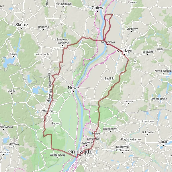Miniatura mapy "Trasa gravelowa z Warlubia do Rulewa" - trasy rowerowej w Kujawsko-pomorskie, Poland. Wygenerowane przez planer tras rowerowych Tarmacs.app