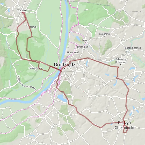 Miniatura mapy "Trasa gravelowa przez Mełno i Piaski" - trasy rowerowej w Kujawsko-pomorskie, Poland. Wygenerowane przez planer tras rowerowych Tarmacs.app