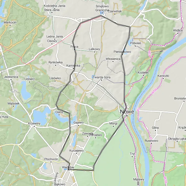 Miniatura mapy "Trasa rowerowa Warlubie - Nowe" - trasy rowerowej w Kujawsko-pomorskie, Poland. Wygenerowane przez planer tras rowerowych Tarmacs.app