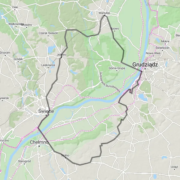 Map miniature of "The Road to Świecie" cycling inspiration in Kujawsko-pomorskie, Poland. Generated by Tarmacs.app cycling route planner