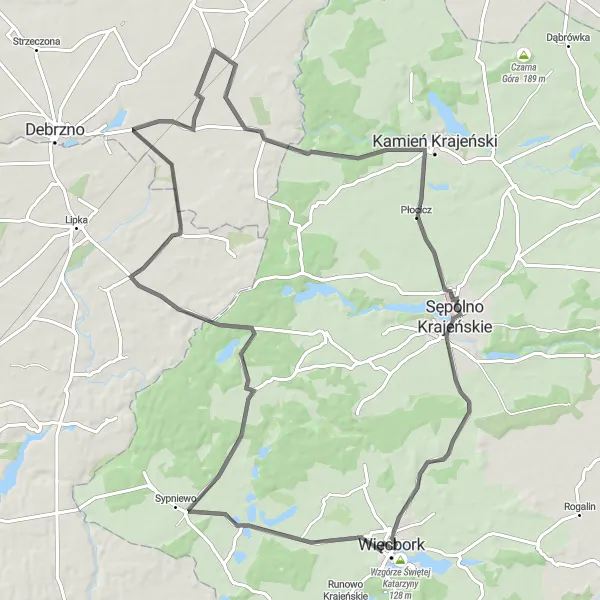 Map miniature of "The Historic Ride to Iłowo" cycling inspiration in Kujawsko-pomorskie, Poland. Generated by Tarmacs.app cycling route planner