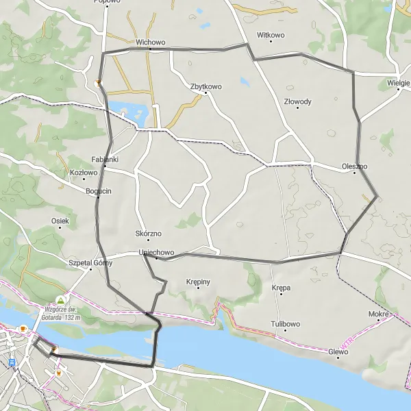 Miniatura mapy "Trasa Wschodnia do Włocławka" - trasy rowerowej w Kujawsko-pomorskie, Poland. Wygenerowane przez planer tras rowerowych Tarmacs.app