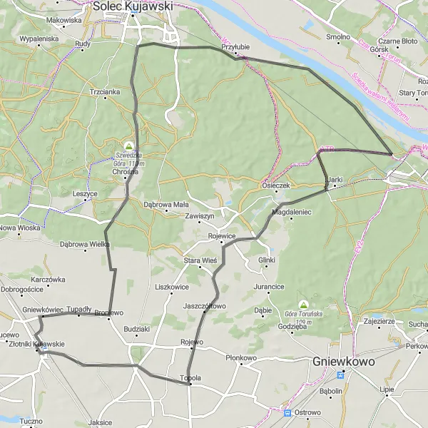 Map miniature of "Land of Legends" cycling inspiration in Kujawsko-pomorskie, Poland. Generated by Tarmacs.app cycling route planner