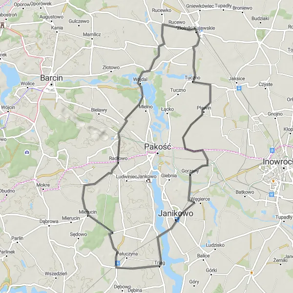 Miniatura mapy "Trasa z wyprzedzeniem" - trasy rowerowej w Kujawsko-pomorskie, Poland. Wygenerowane przez planer tras rowerowych Tarmacs.app