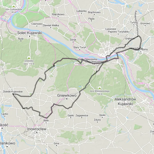 Map miniature of "Tales of Toruń" cycling inspiration in Kujawsko-pomorskie, Poland. Generated by Tarmacs.app cycling route planner