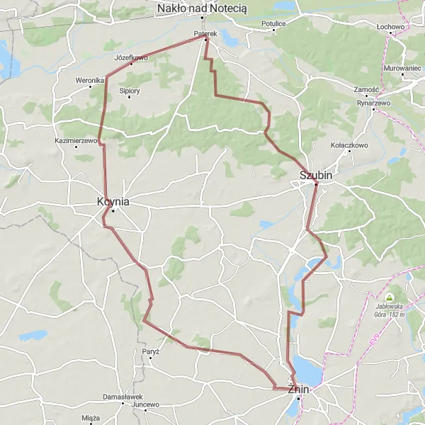 Map miniature of "Gravel Paradise: Hills and Villages around Żnin" cycling inspiration in Kujawsko-pomorskie, Poland. Generated by Tarmacs.app cycling route planner