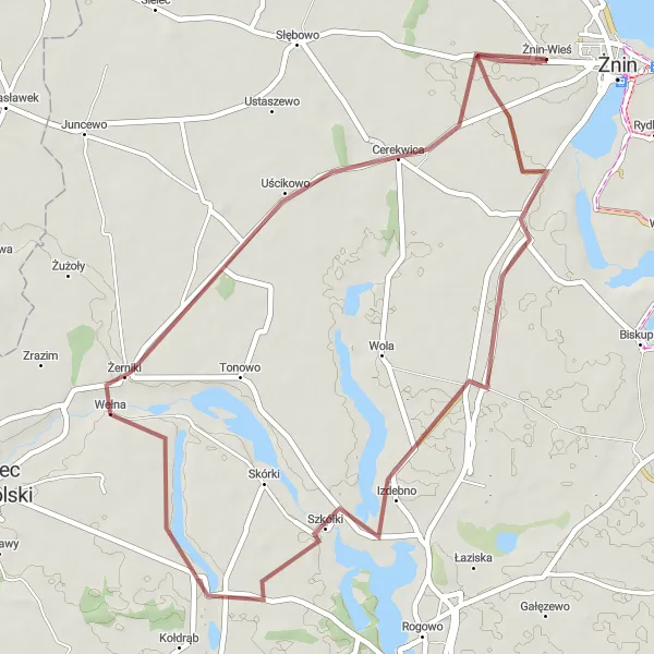 Miniatura mapy "Czewujewo and Żerniki Gravel Trail" - trasy rowerowej w Kujawsko-pomorskie, Poland. Wygenerowane przez planer tras rowerowych Tarmacs.app