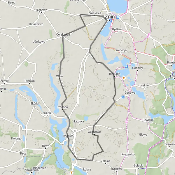 Map miniature of "Scenic Route" cycling inspiration in Kujawsko-pomorskie, Poland. Generated by Tarmacs.app cycling route planner