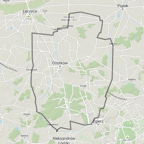 Map miniature of "Łódź Region Loop" cycling inspiration in Łódzkie, Poland. Generated by Tarmacs.app cycling route planner