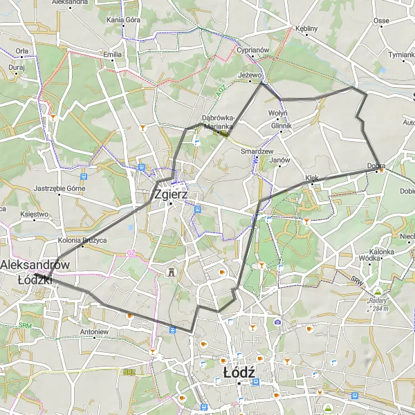 Map miniature of "Zgierz Express" cycling inspiration in Łódzkie, Poland. Generated by Tarmacs.app cycling route planner