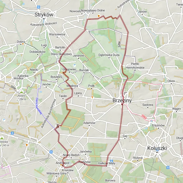 Map miniature of "Bedoń-Wieś Loop" cycling inspiration in Łódzkie, Poland. Generated by Tarmacs.app cycling route planner