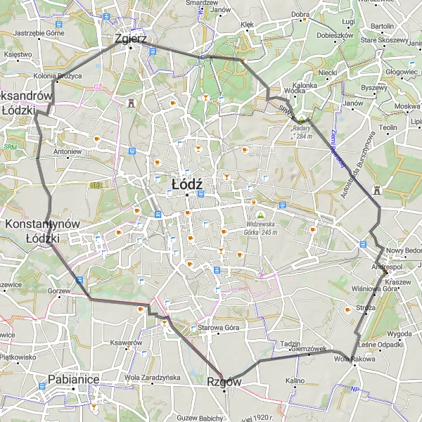 Map miniature of "Andrespol Circuit" cycling inspiration in Łódzkie, Poland. Generated by Tarmacs.app cycling route planner