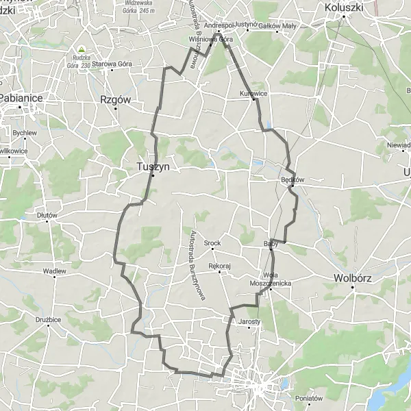 Map miniature of "Bukowiec Adventure" cycling inspiration in Łódzkie, Poland. Generated by Tarmacs.app cycling route planner