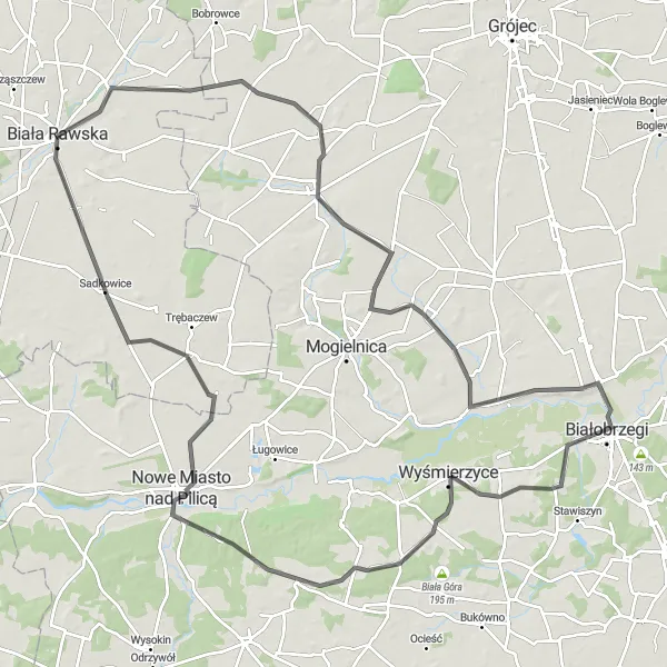 Miniatura mapy "Wyzwanie do Błędowa" - trasy rowerowej w Łódzkie, Poland. Wygenerowane przez planer tras rowerowych Tarmacs.app