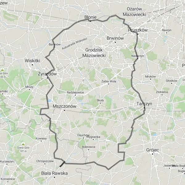 Map miniature of "Rural Road Adventure" cycling inspiration in Łódzkie, Poland. Generated by Tarmacs.app cycling route planner