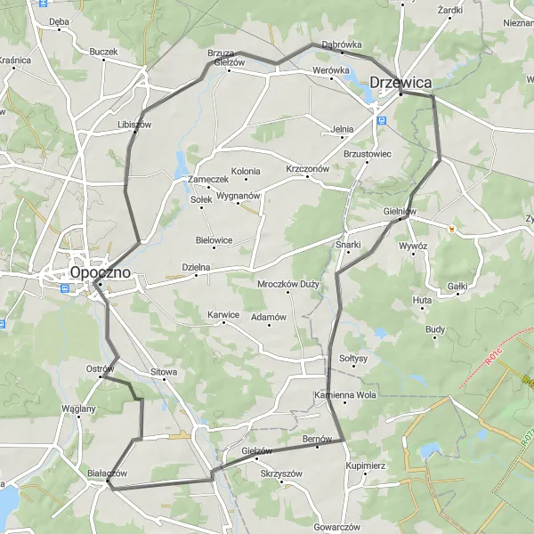 Miniatura mapy "Trasa szosowa do Opoczna i Petrykoz" - trasy rowerowej w Łódzkie, Poland. Wygenerowane przez planer tras rowerowych Tarmacs.app
