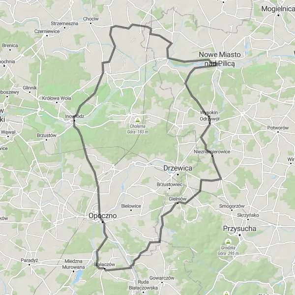 Map miniature of "Pilica Valley Challenge" cycling inspiration in Łódzkie, Poland. Generated by Tarmacs.app cycling route planner